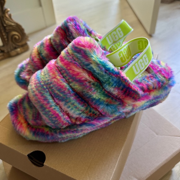 UGG Fluff Yeah Slides in multi-color neon SIZE 10 - Picture 1 of 5